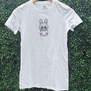 White T-Shirt with Cute Labubu Bunny Graphic